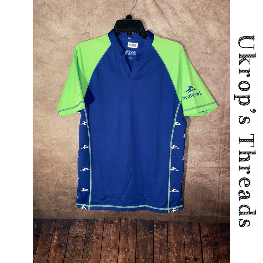 Ukrop’s Threads Dri Express SeaWorld Short Sleeve Water Shirt Size M Blue/Green